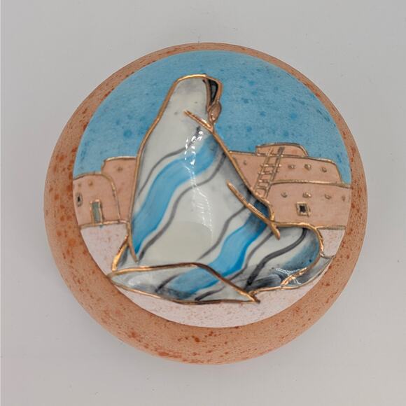 Southwest Pottery Lidded Dish Vera Russell Signed Accent Native American Pueblo - Picture 1 of 10
